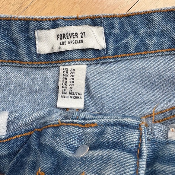 Forever 21 Blue Jean Shorts High-Waisted Distressed - Picture 2 of 3